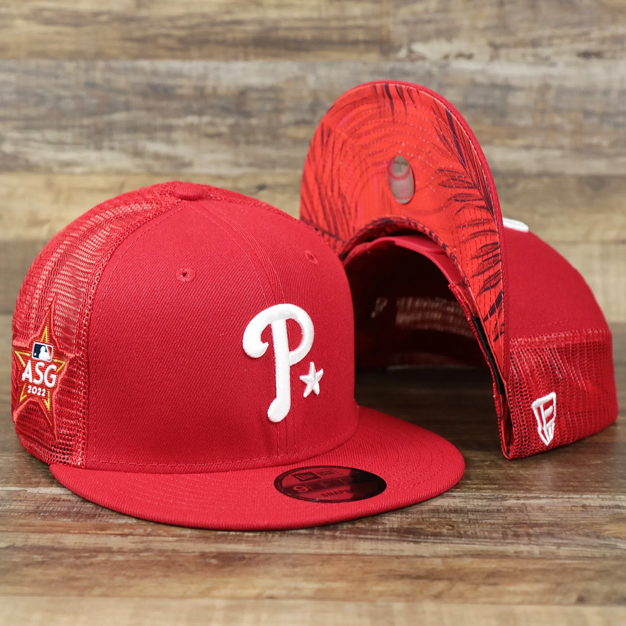 Philadelphia Phillies Metallic All Star Game MLB 2022 Side Patch 9Fifty Mesh Snapback | ASG 2022 Red Trucker Hat