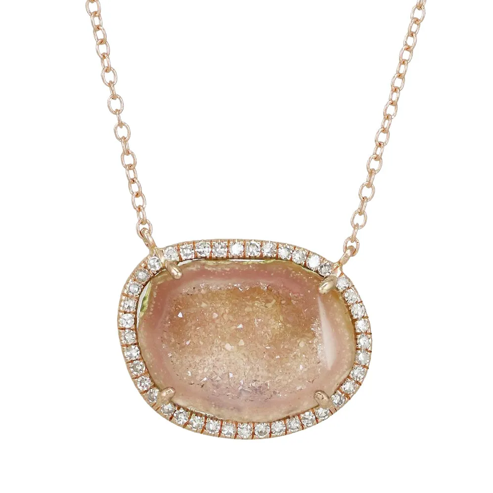 Pink Baby Geode Necklace With Diamonds