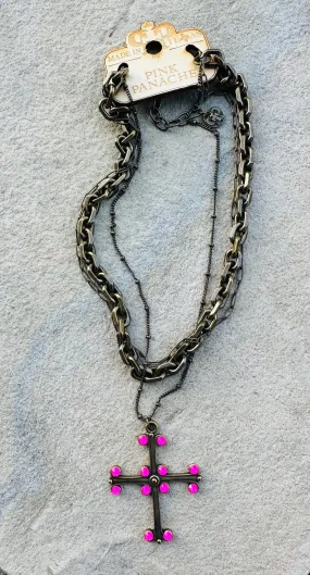 Pink Cross Necklace -Pink Panache