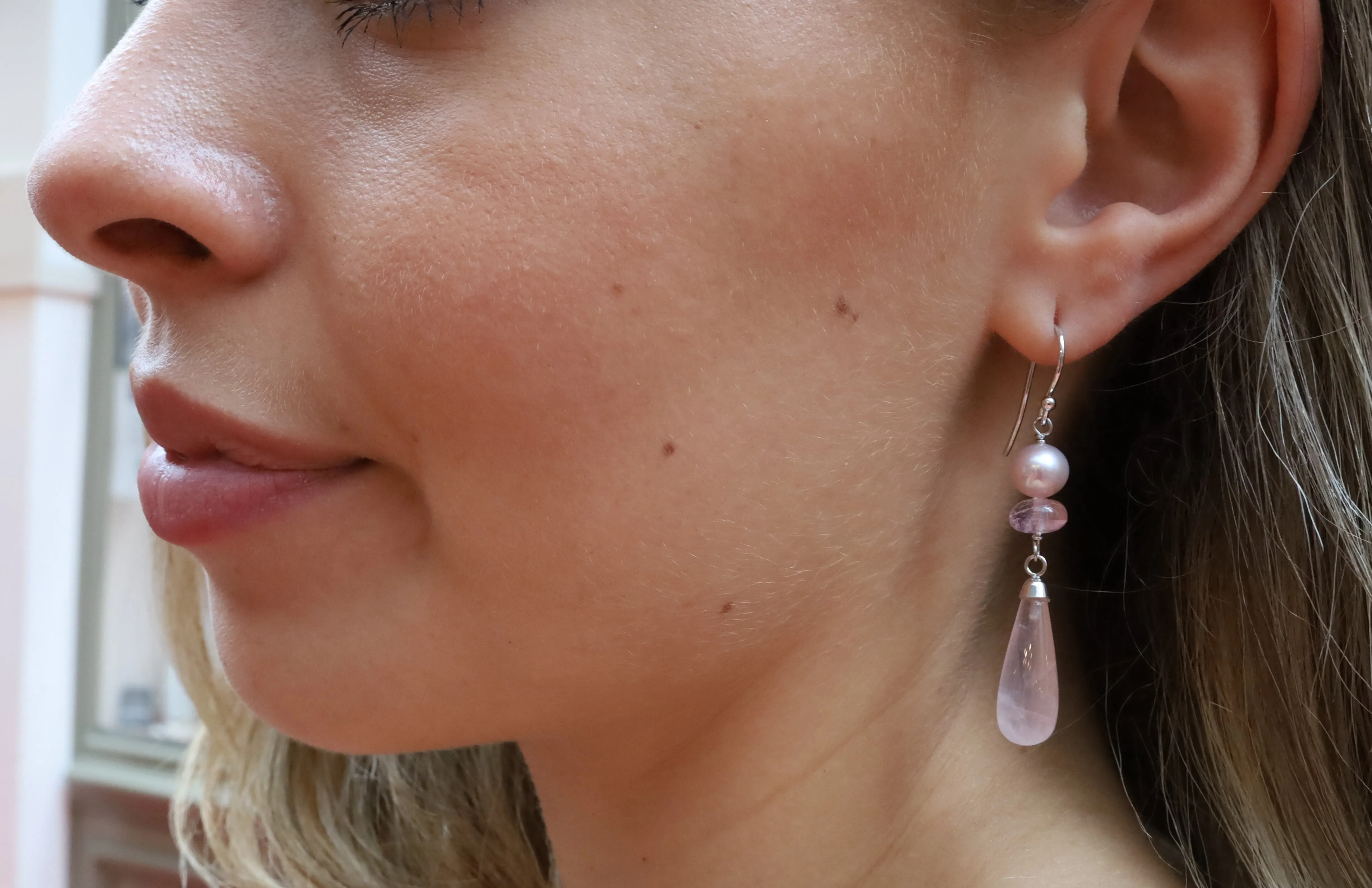 Pink Freshwater Pearl, Morganite and Rose Quartz Earrings