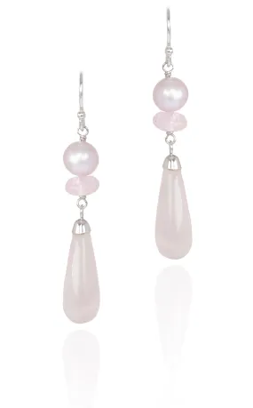 Pink Freshwater Pearl, Morganite and Rose Quartz Earrings