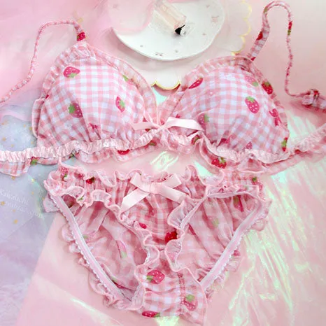 Pink Strawberry Kawaii Lolita Nymphet Lingerie Set