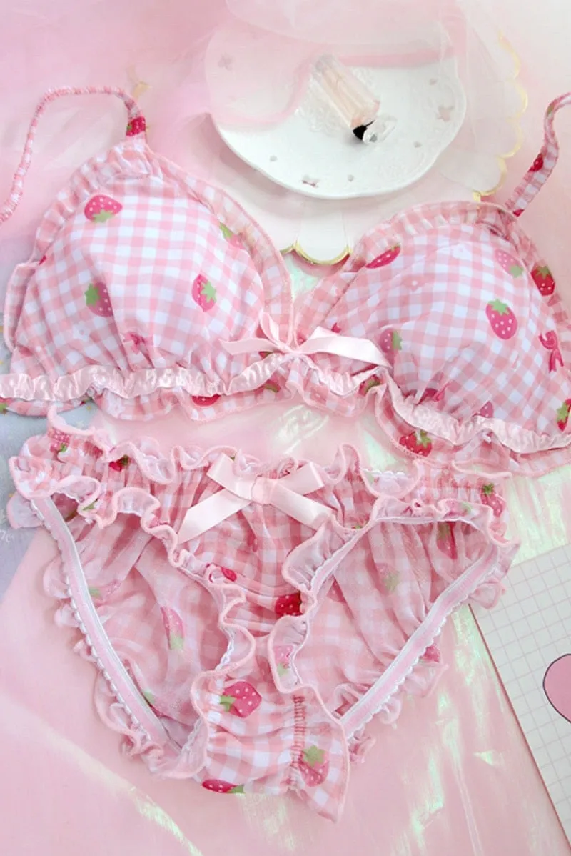 Pink Strawberry Kawaii Lolita Nymphet Lingerie Set