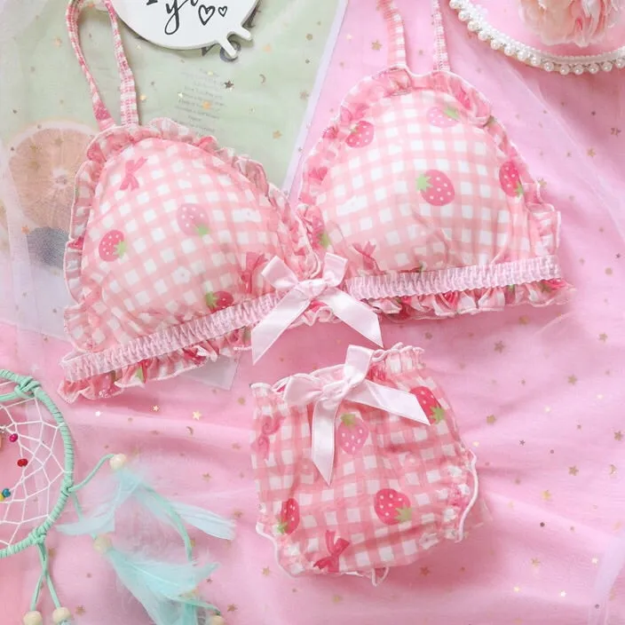 Pink Strawberry Kawaii Lolita Nymphet Lingerie Set