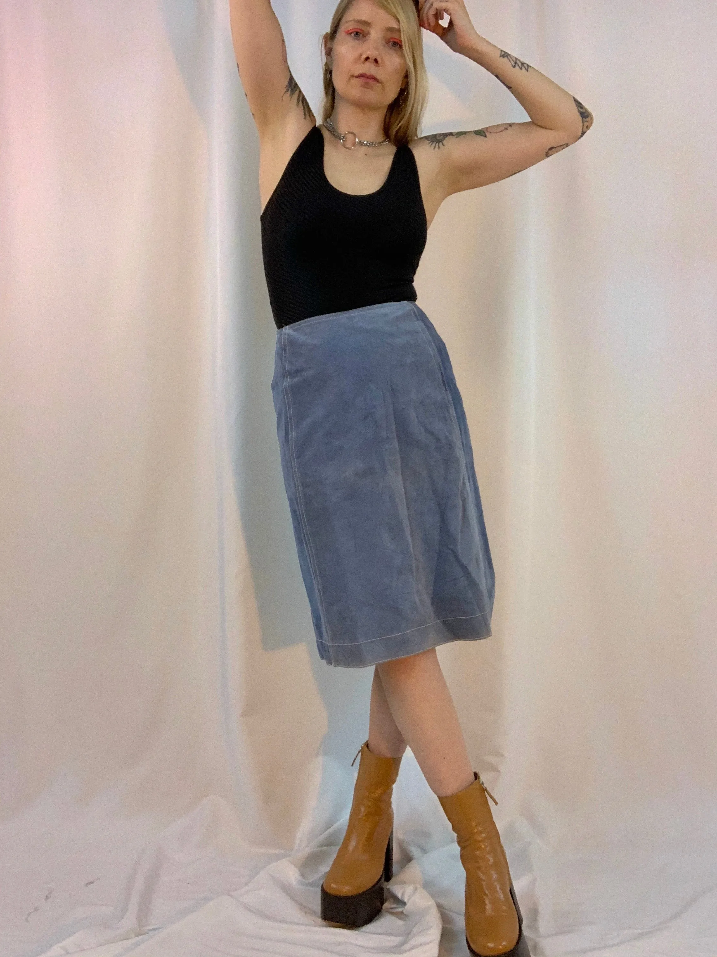 Powder blue suede skirt