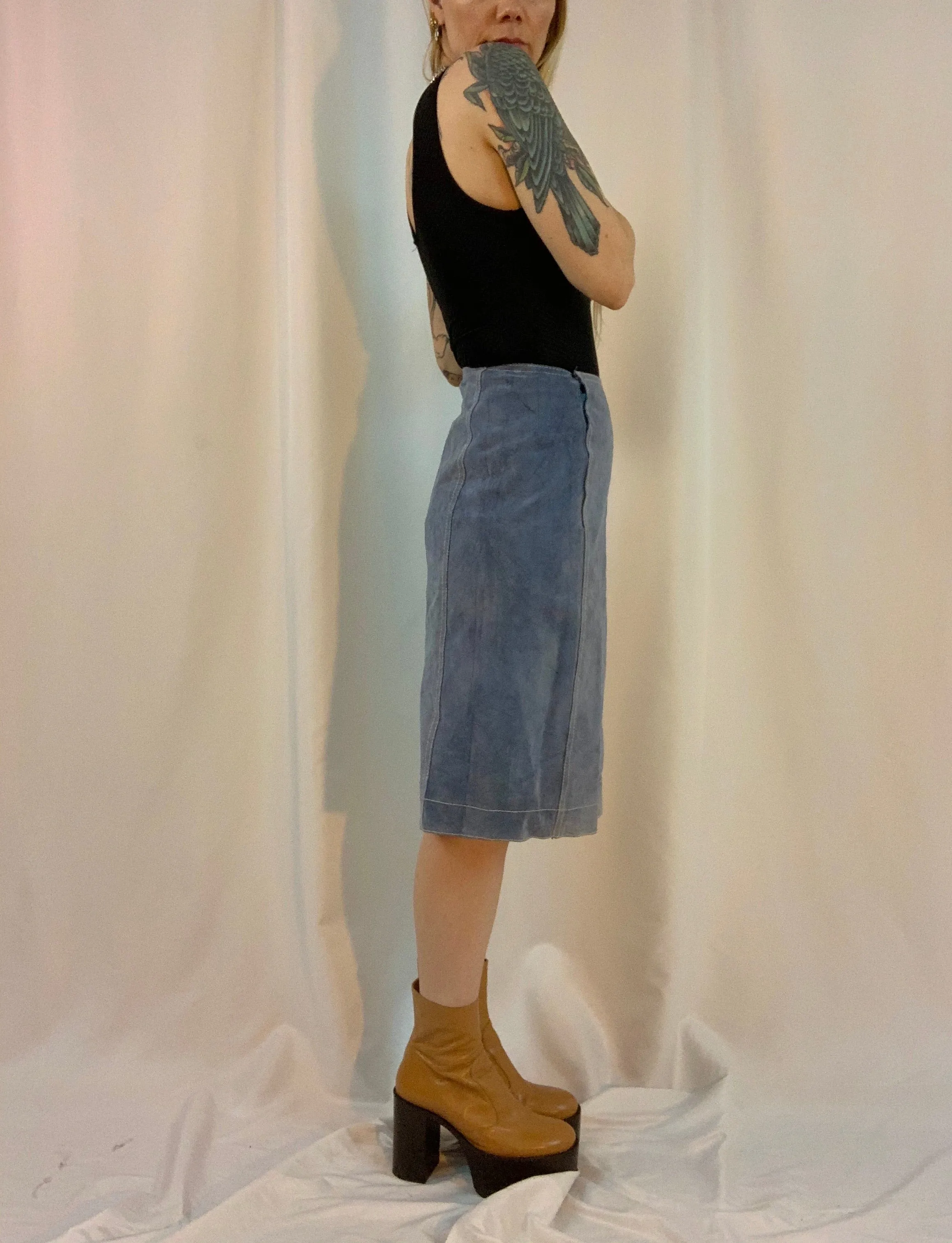 Powder blue suede skirt