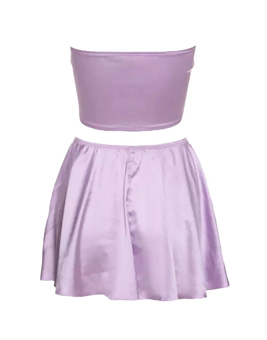 Purple Knotted Bra Top Short Skirt Set