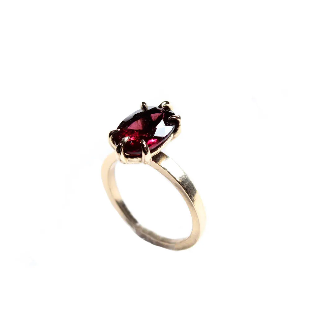 Raspberry Oval Rubellite Pink Tourmaline Ring in 14 Karat Yellow Gold