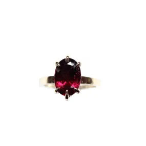 Raspberry Oval Rubellite Pink Tourmaline Ring in 14 Karat Yellow Gold