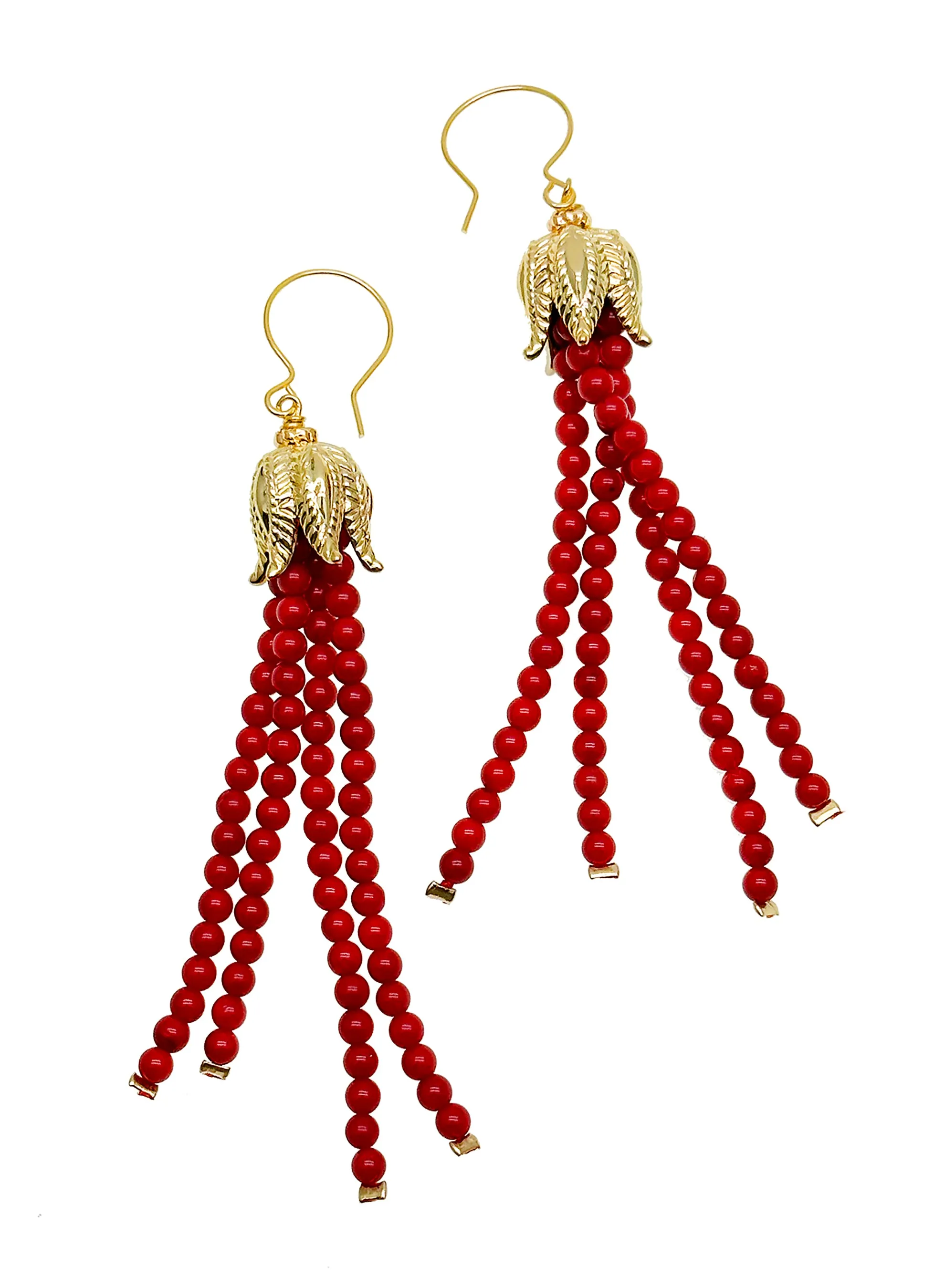 Red Coral Beaded Tassel Earrings JE006