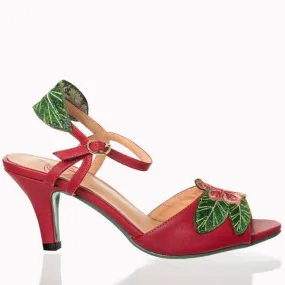 Red Floral Embroidered Open Toe Sandals