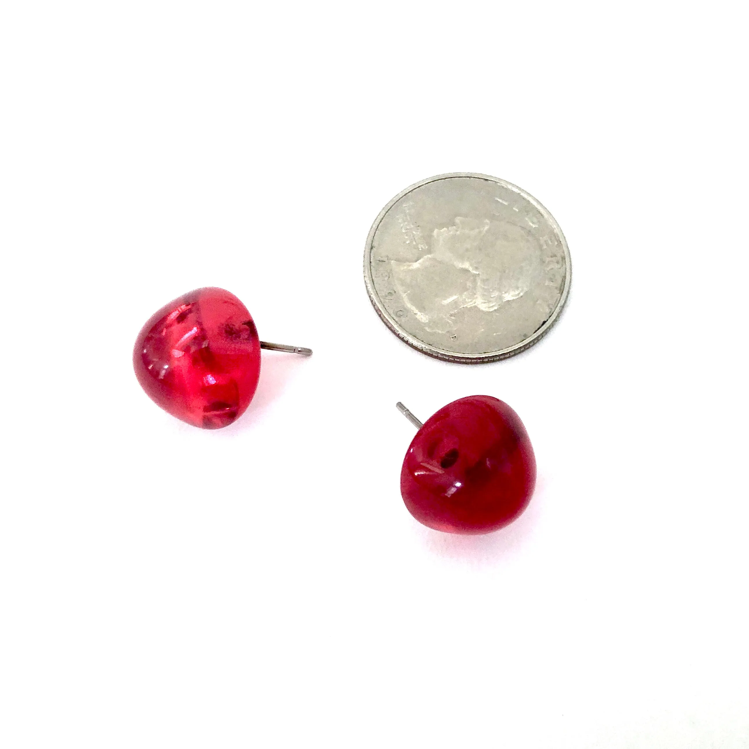 Red Gumdrop Stud Earrings