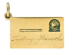 Retro 14 Karat Gold Jefferson Postal Card Charm Circa 1940s