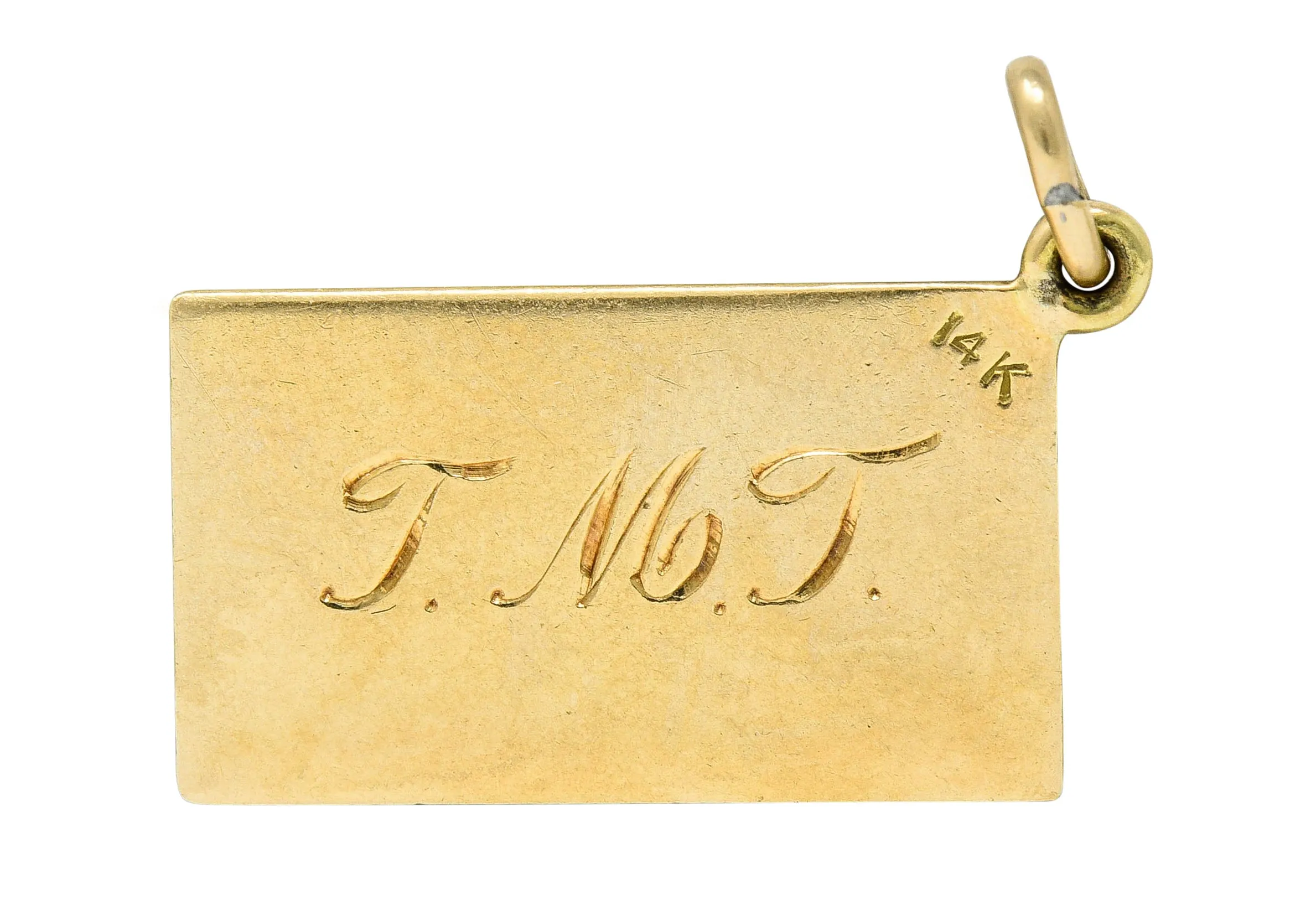 Retro 14 Karat Gold Jefferson Postal Card Charm Circa 1940s