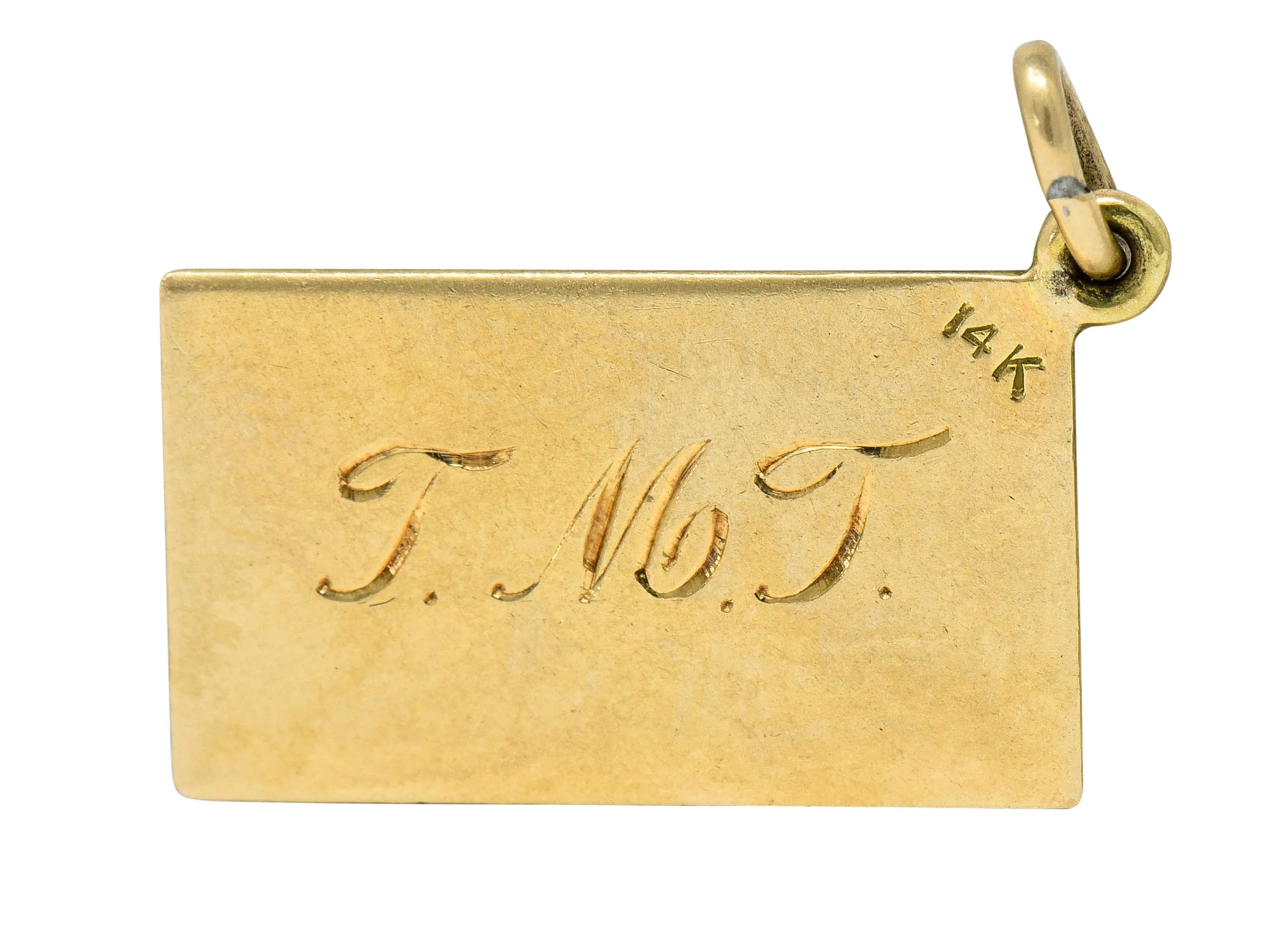 Retro 14 Karat Gold Jefferson Postal Card Charm Circa 1940s