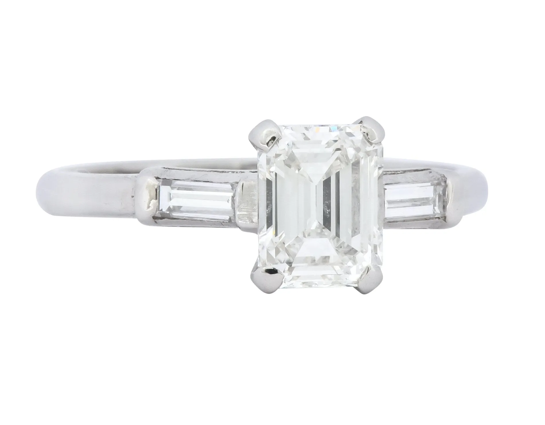 Retro 1.45 CTW Emerald Cut Diamond Platinum Lovebright Engagement Ring GIA