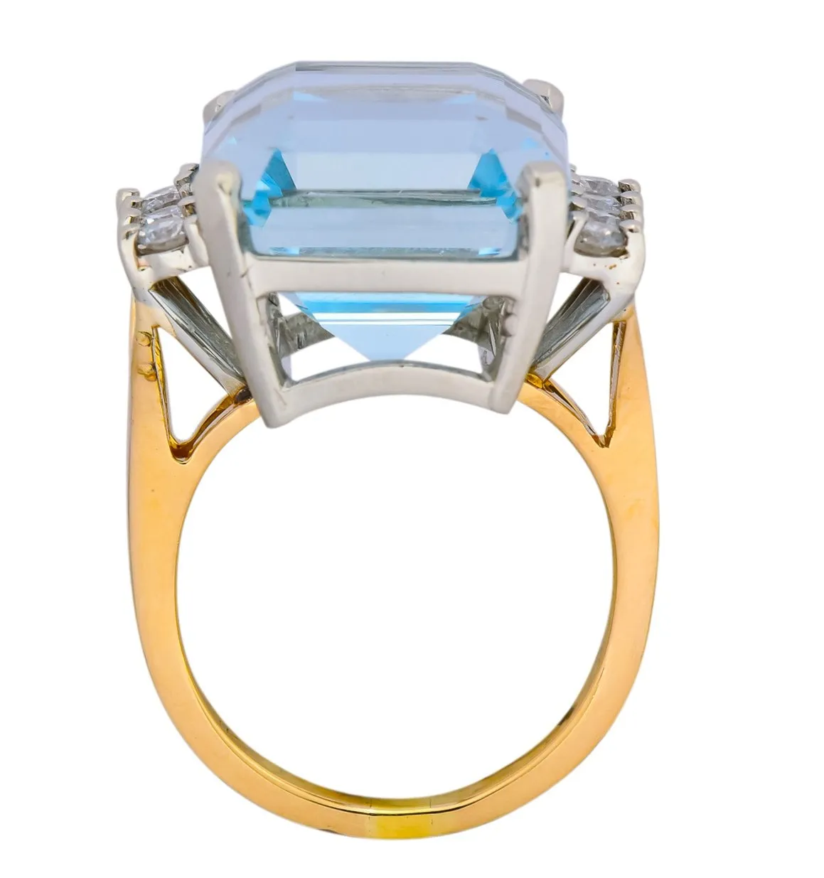 Retro 16.78 CTW Aquamarine Diamond 18 Karat Two-Tone Gold Cocktail Ring