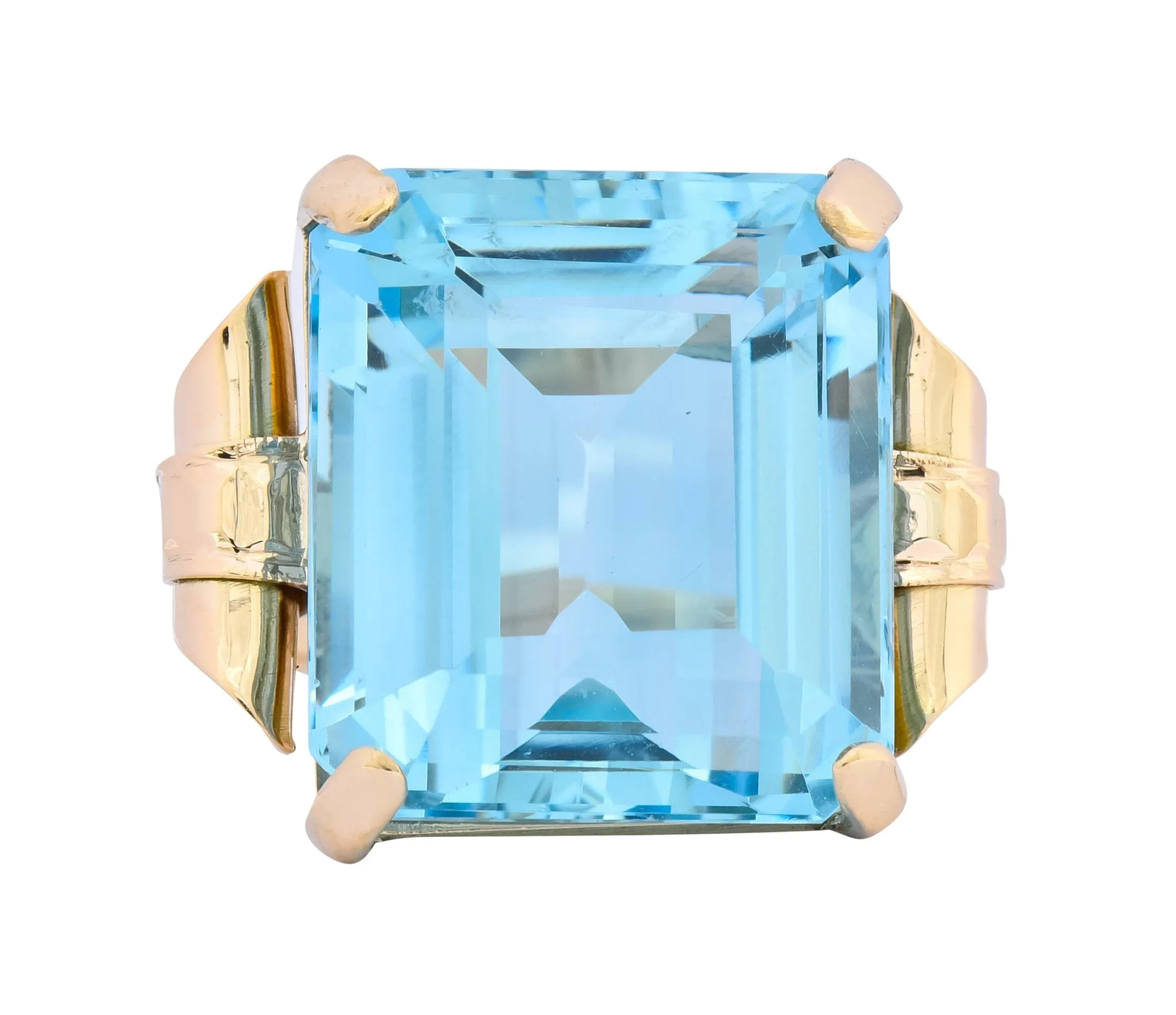 Retro 17.86 CTW Aquamarine 14 Karat Gold Cocktail Ring