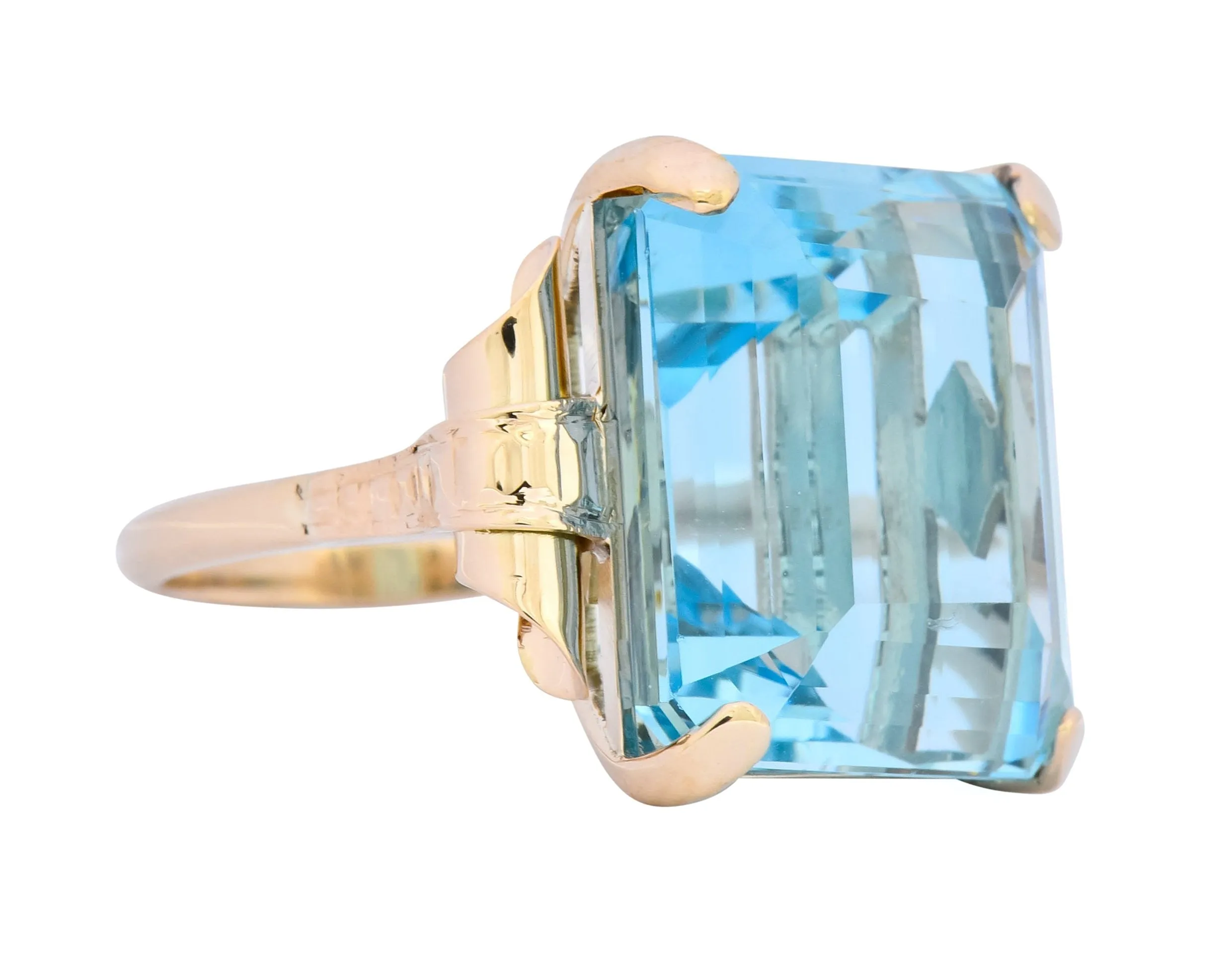 Retro 17.86 CTW Aquamarine 14 Karat Gold Cocktail Ring