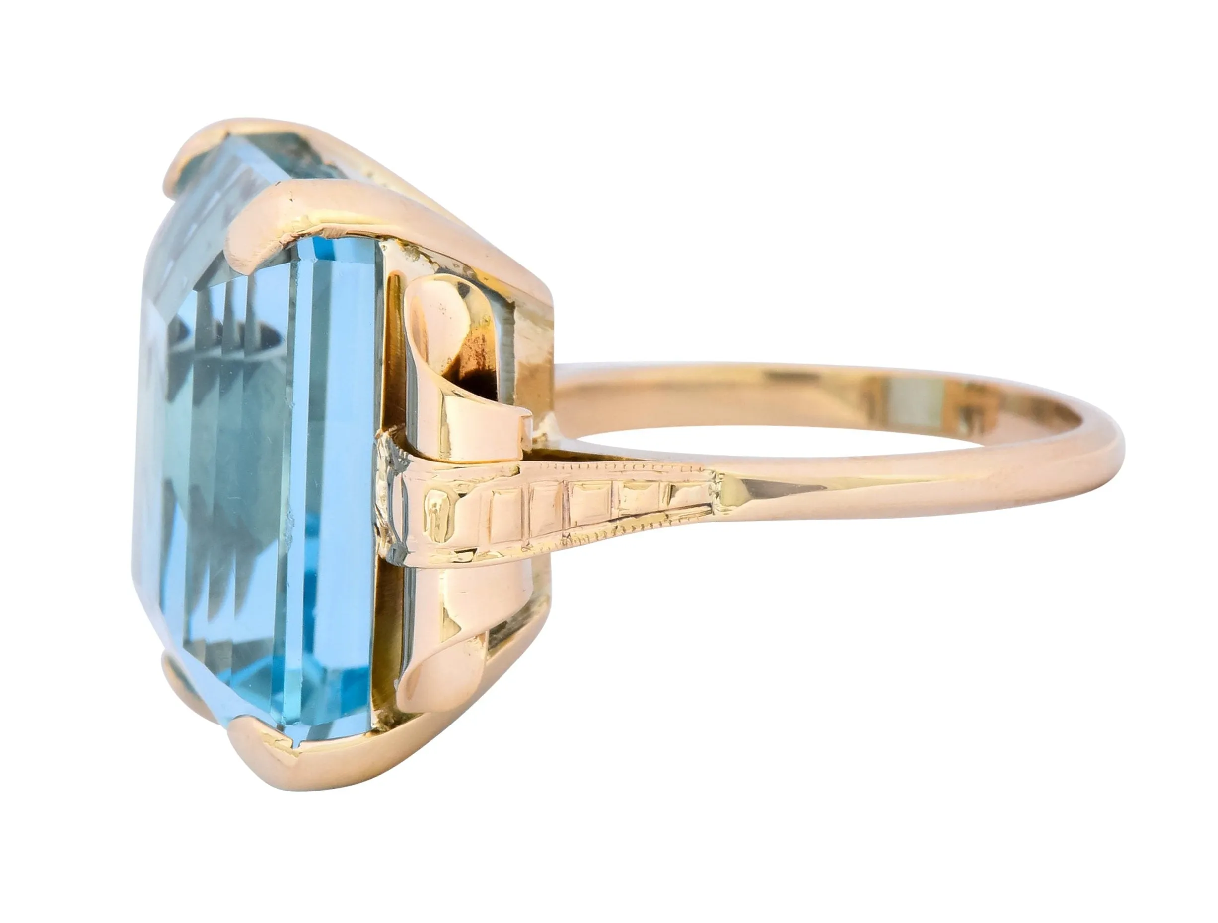 Retro 17.86 CTW Aquamarine 14 Karat Gold Cocktail Ring