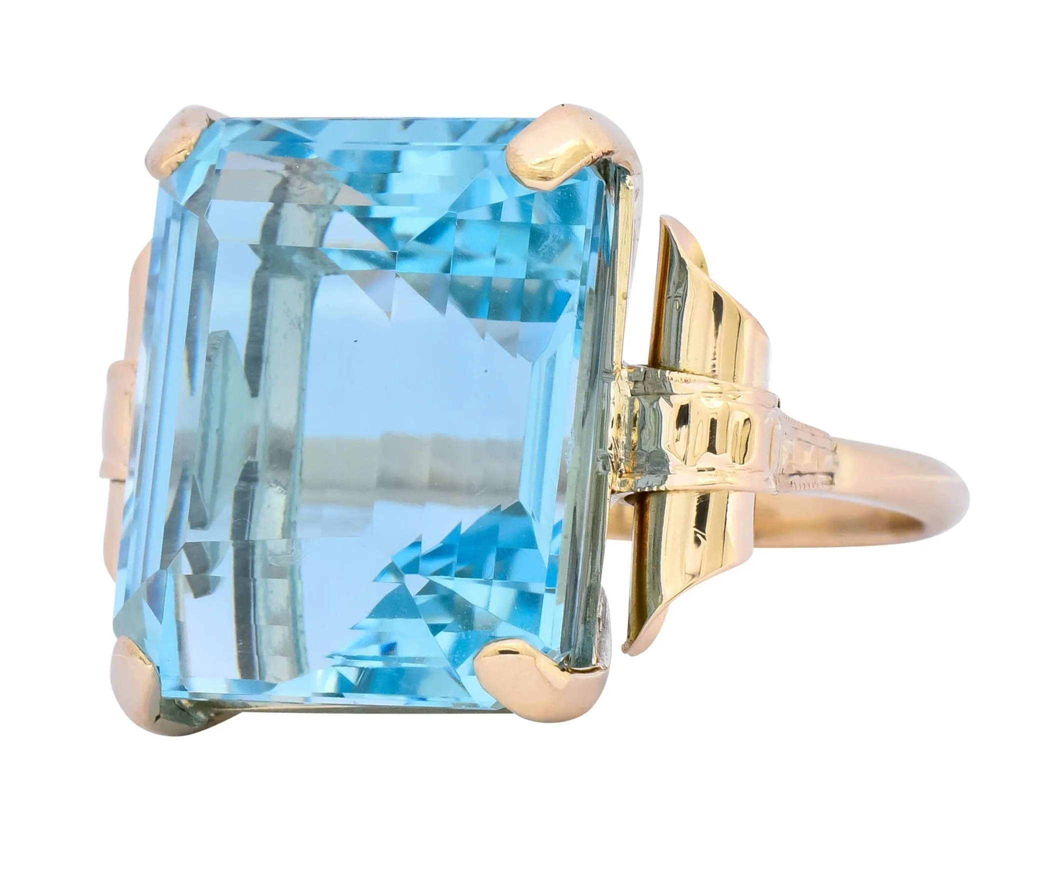 Retro 17.86 CTW Aquamarine 14 Karat Gold Cocktail Ring