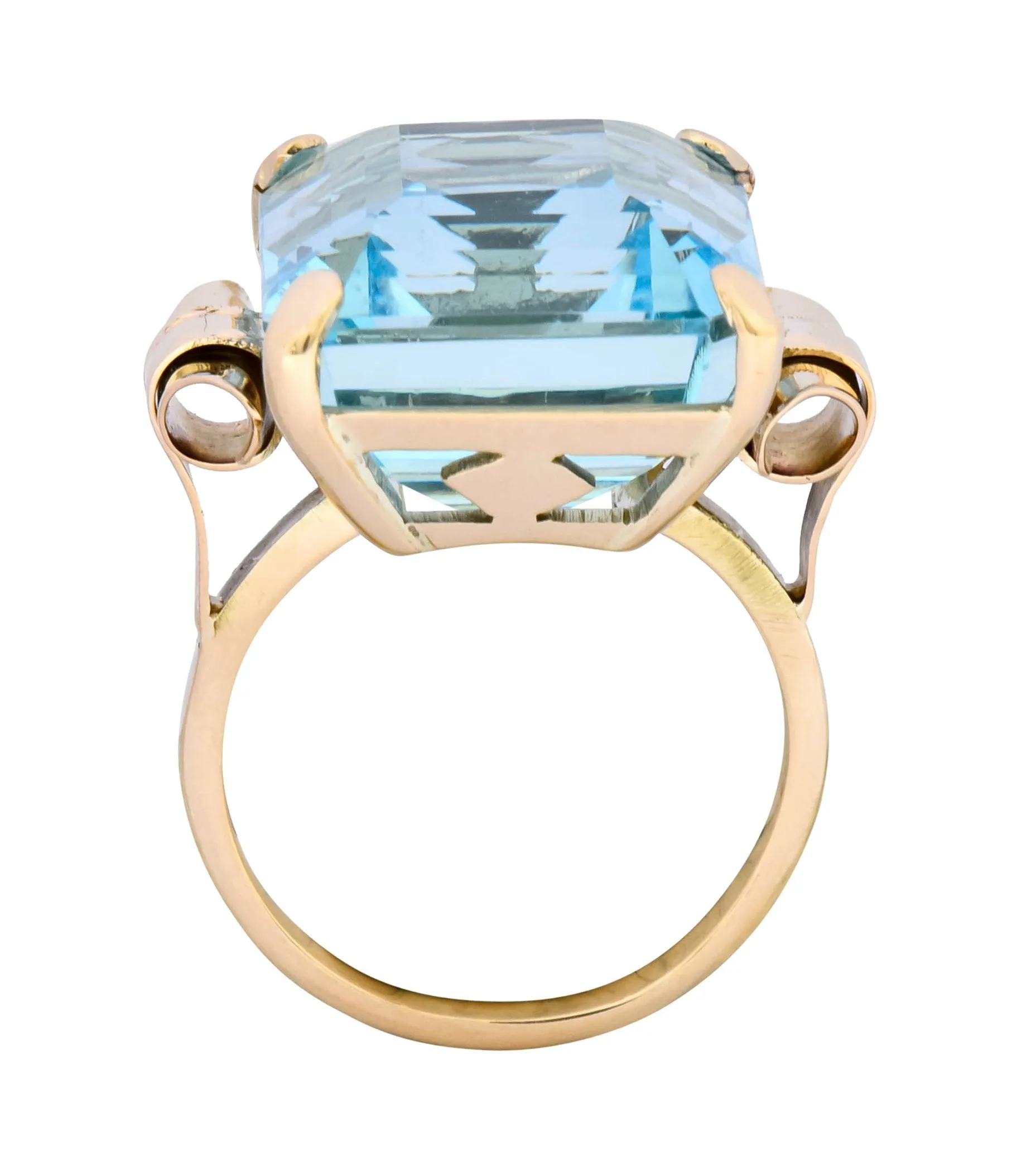 Retro 17.86 CTW Aquamarine 14 Karat Gold Cocktail Ring