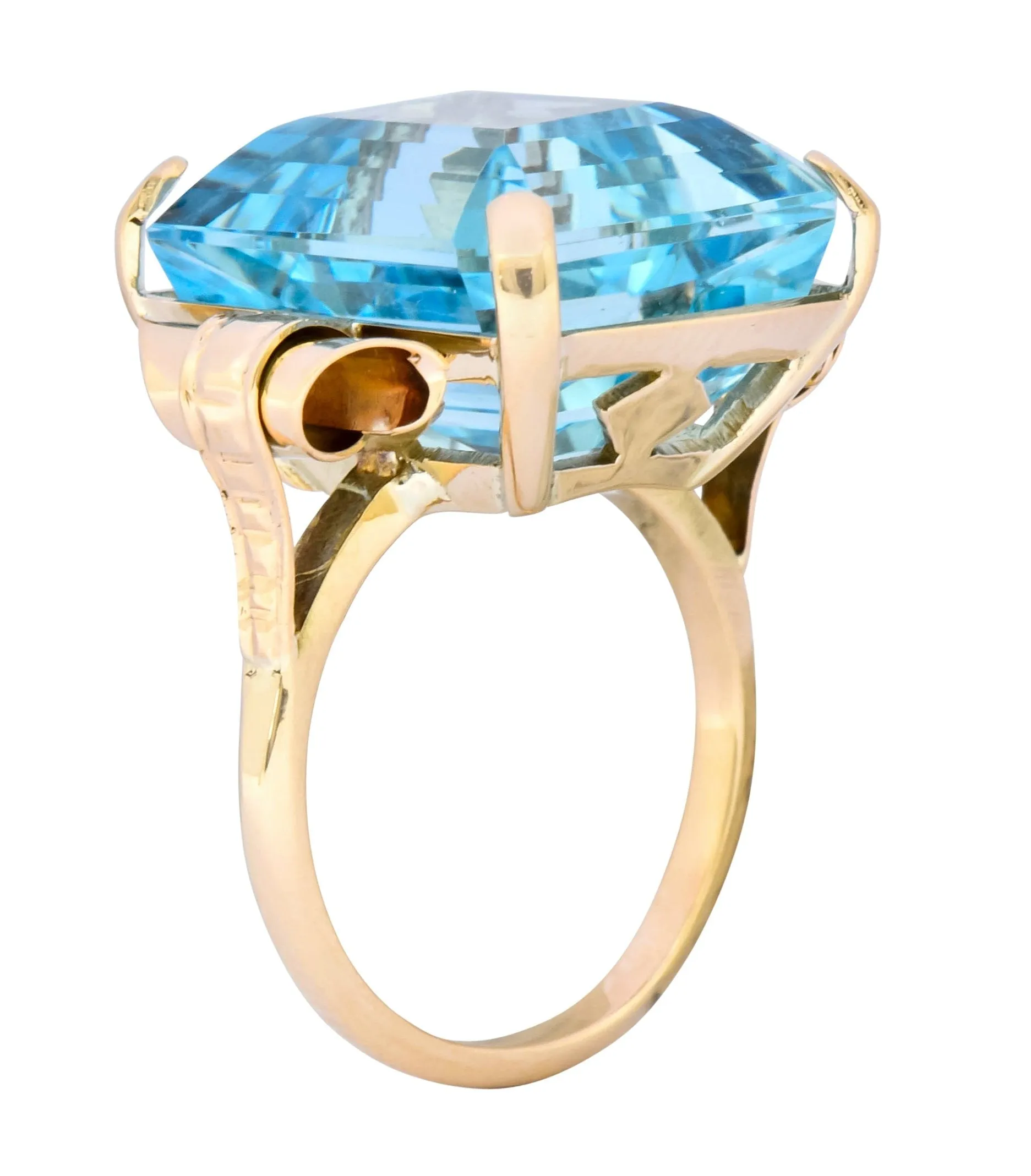 Retro 17.86 CTW Aquamarine 14 Karat Gold Cocktail Ring