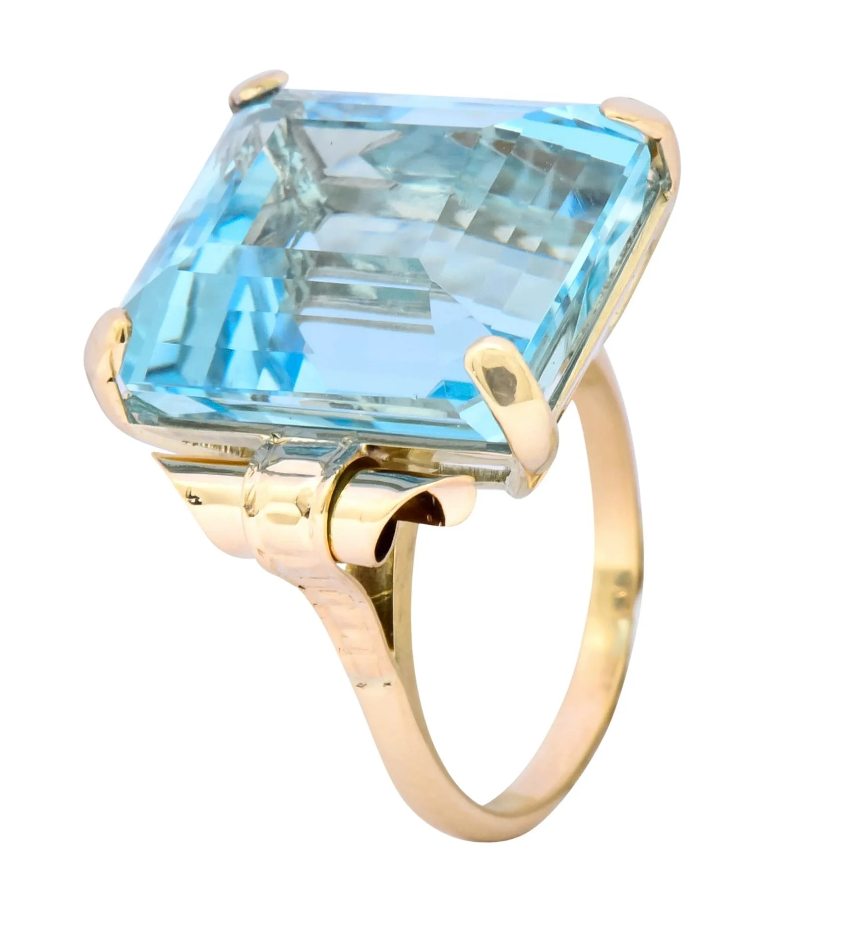 Retro 17.86 CTW Aquamarine 14 Karat Gold Cocktail Ring