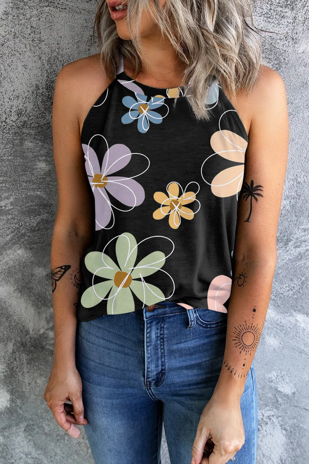 Retro daisy tank black