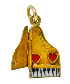 Retro Enamel 14 Karat Gold Articulated Hidden Heart Piano Charm