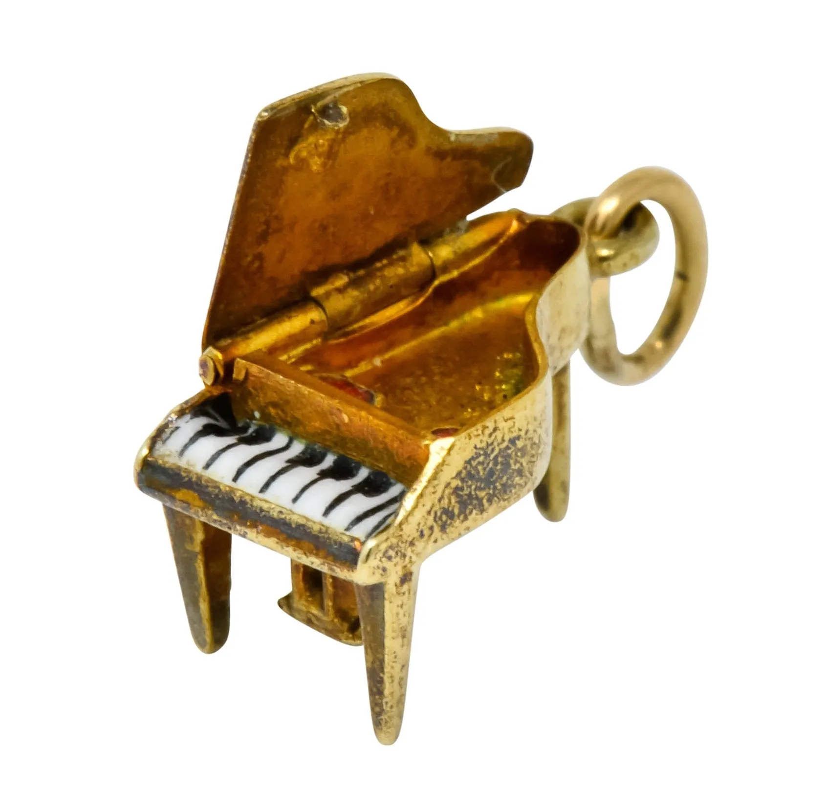 Retro Enamel 14 Karat Gold Articulated Hidden Heart Piano Charm