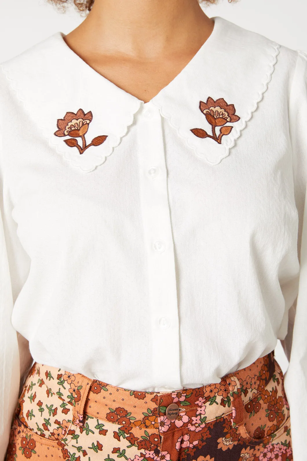 Retro Flora Embroidered Blouse