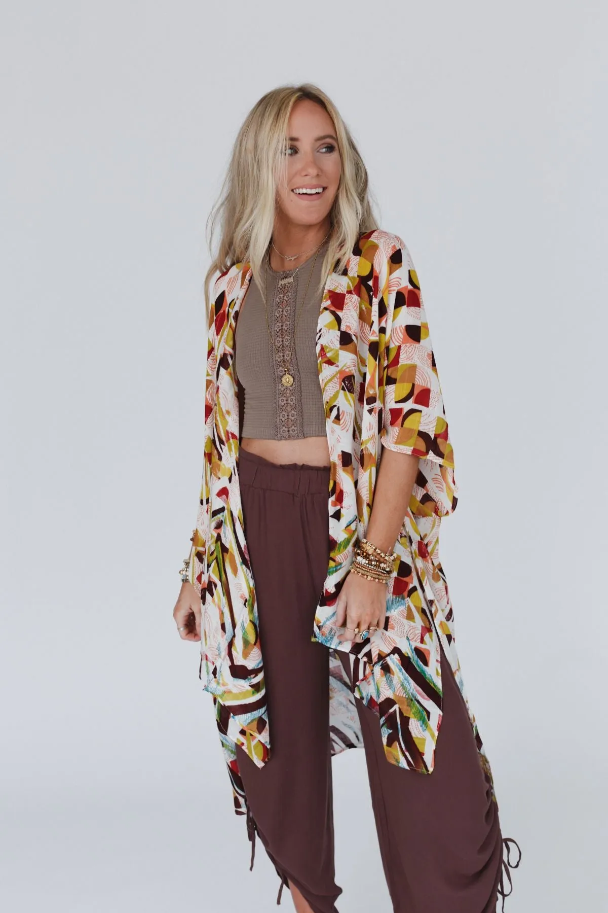 Retro Geo Kimono - Mustard