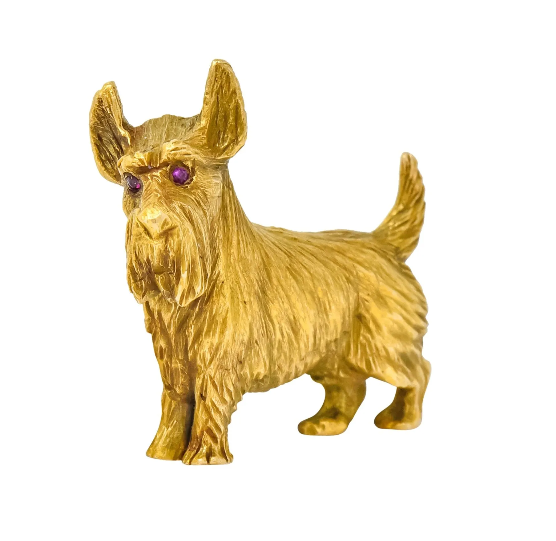 Retro Scottish Terrier 14 Karat Yellow Gold Ruby Brooch Circa 1940