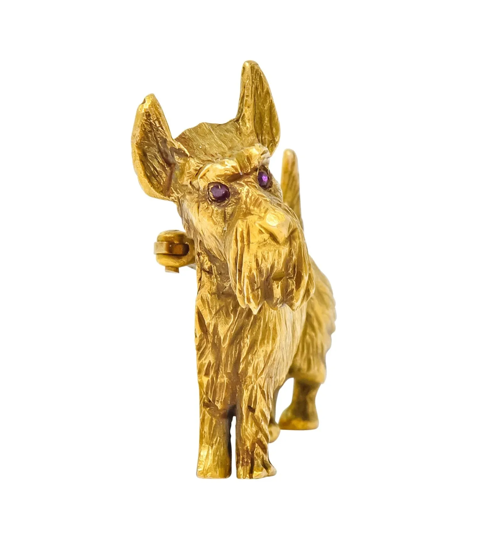 Retro Scottish Terrier 14 Karat Yellow Gold Ruby Brooch Circa 1940