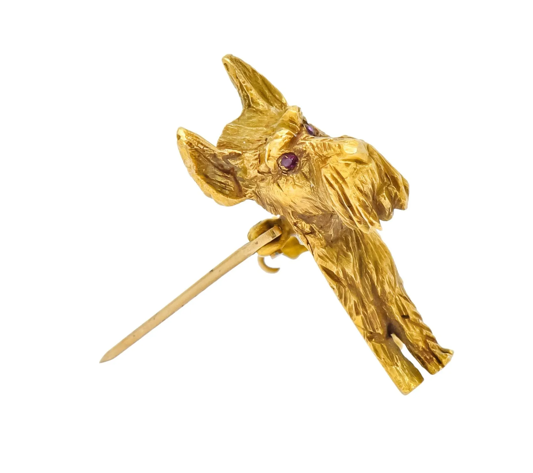 Retro Scottish Terrier 14 Karat Yellow Gold Ruby Brooch Circa 1940