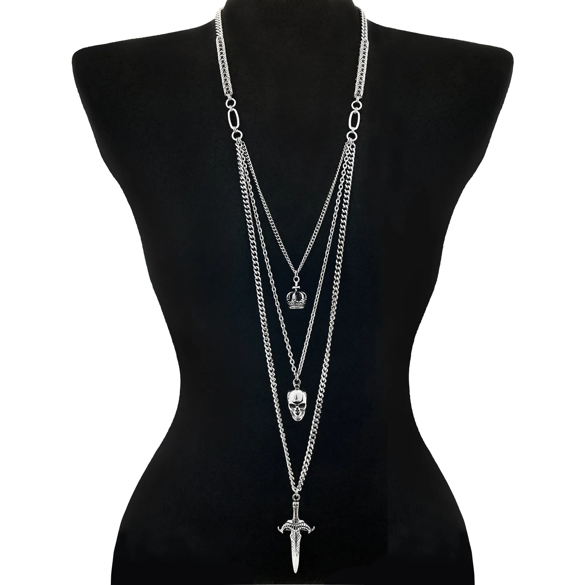 ROGUE Crown, Skull and Sword Necklace