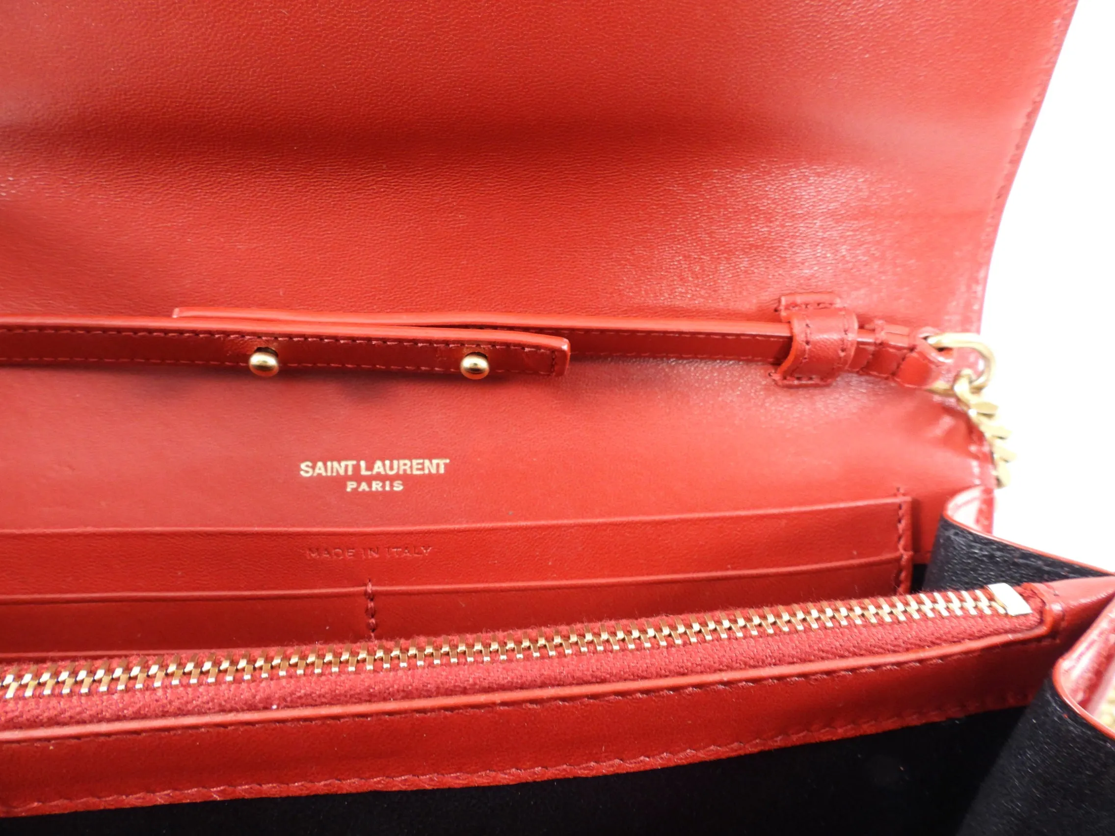 Saint Laurent Red Patent Kate Wallet on Chain Bag