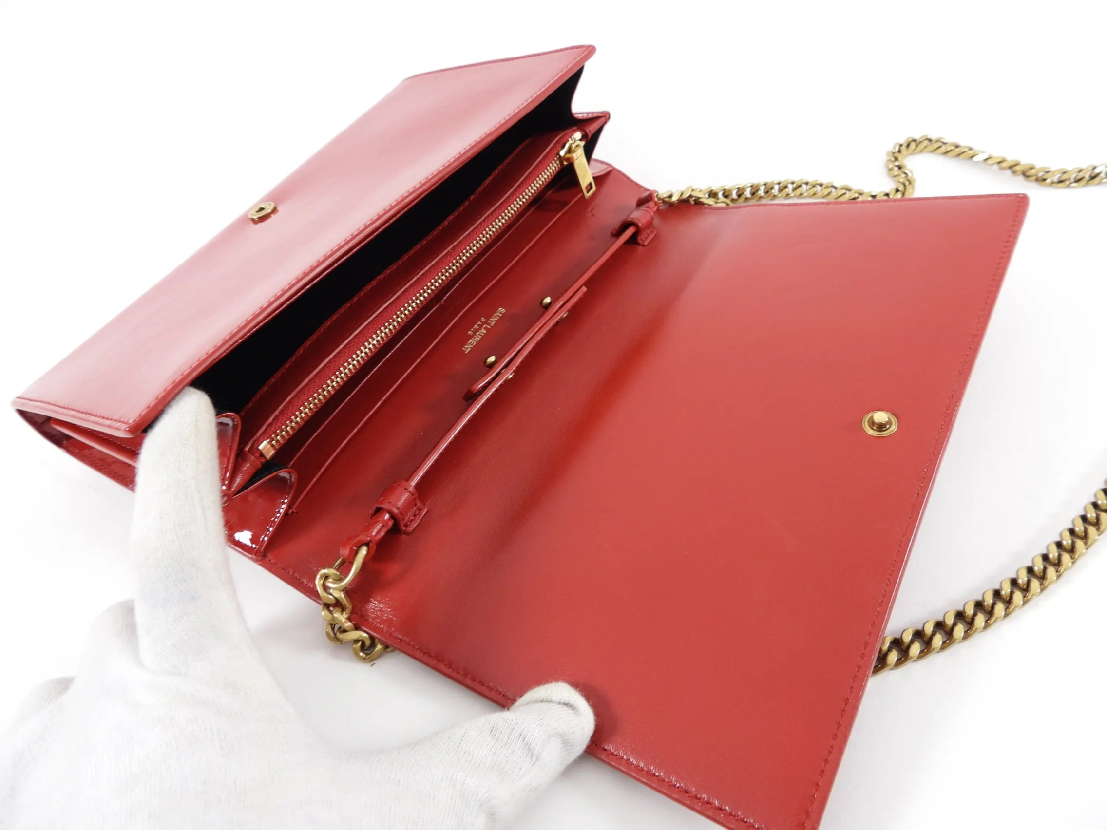 Saint Laurent Red Patent Kate Wallet on Chain Bag