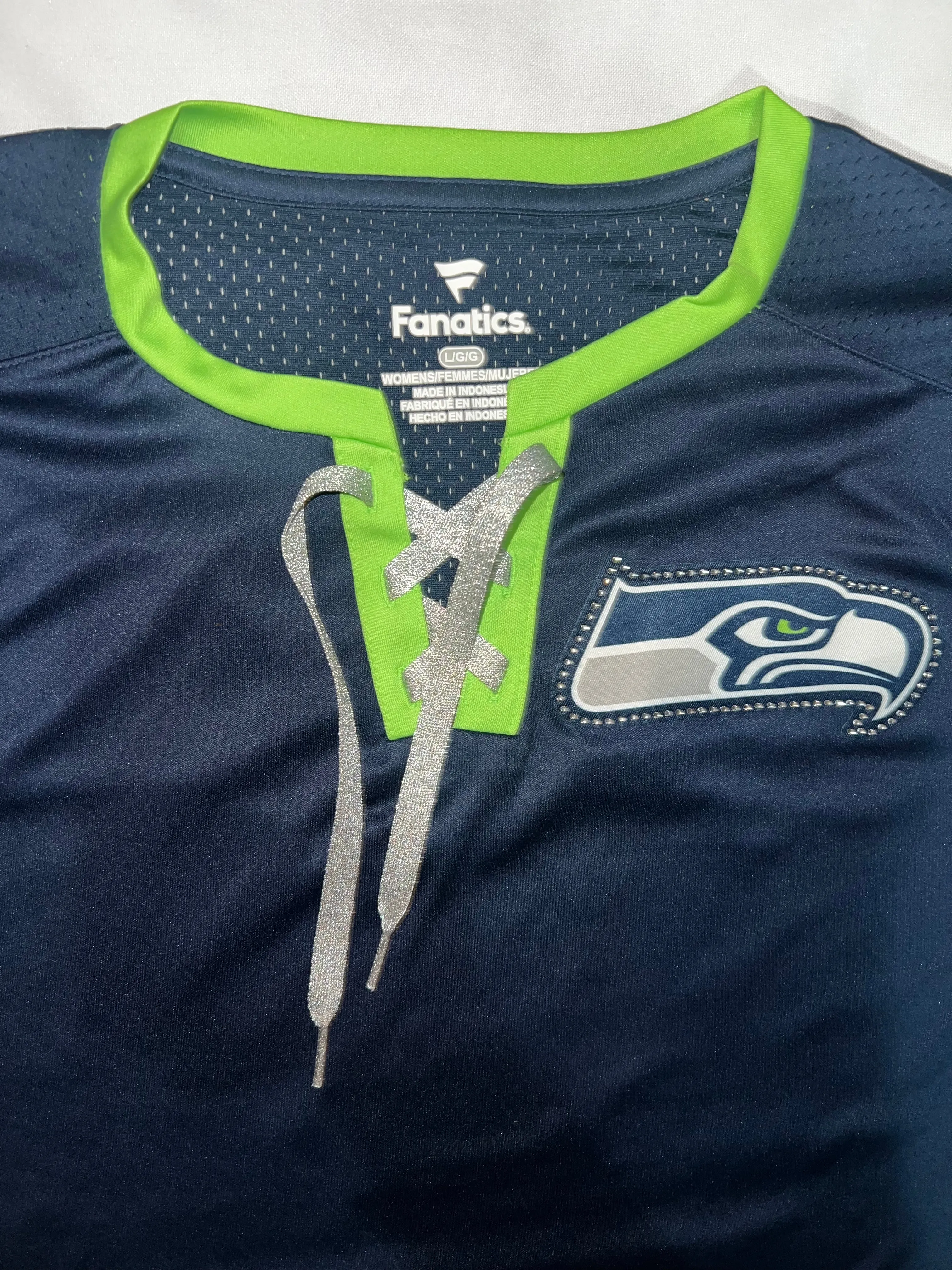 Seattle Seahawks NFL Fanatics Lace-Up Women’s Short Sleeve Shirt