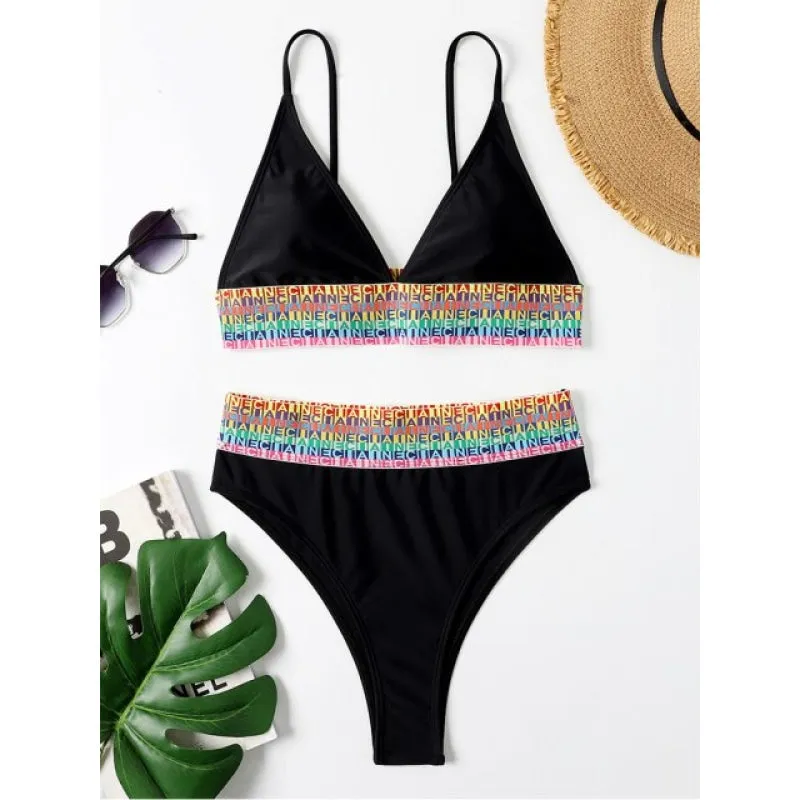 Solid Color Multicolor Patchwork Pattern Push up Bathing Bikini Set Swimsuit