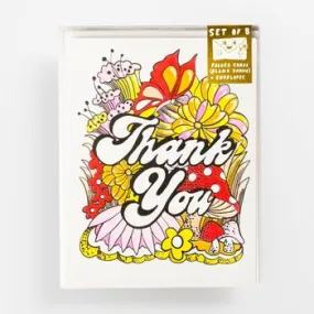 Thank You Floral Risograph Card - Set of 8