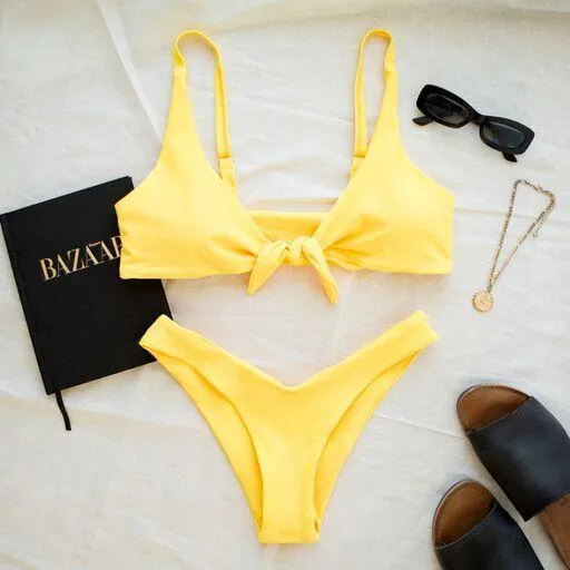 TIE UP BIKINI TOP IN MANGO YELLOW