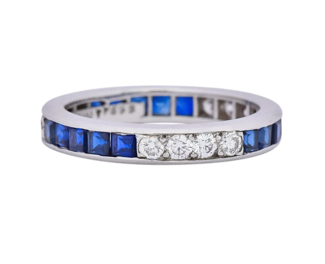 Tiffany & Co. 1950's Retro 1.42 CTW Diamond Sapphire Platinum Eternity Band Ring