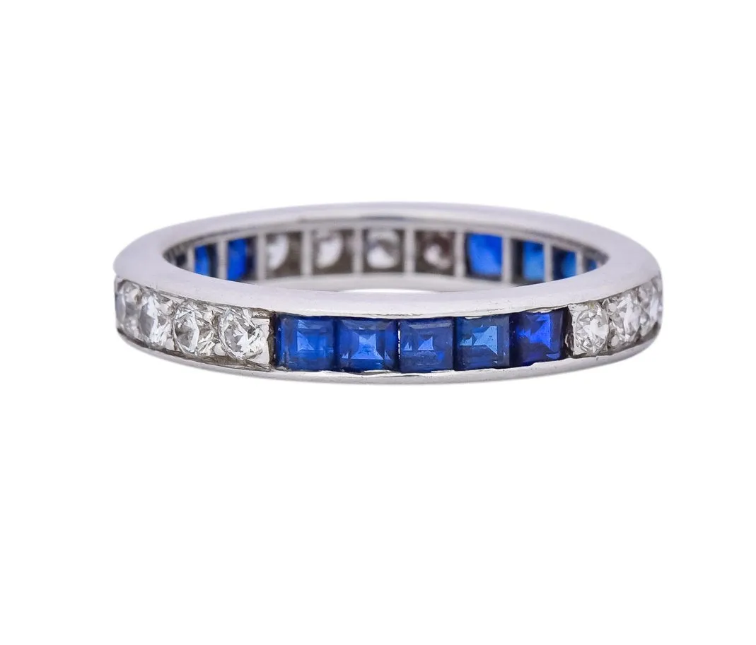 Tiffany & Co. 1950's Retro 1.42 CTW Diamond Sapphire Platinum Eternity Band Ring