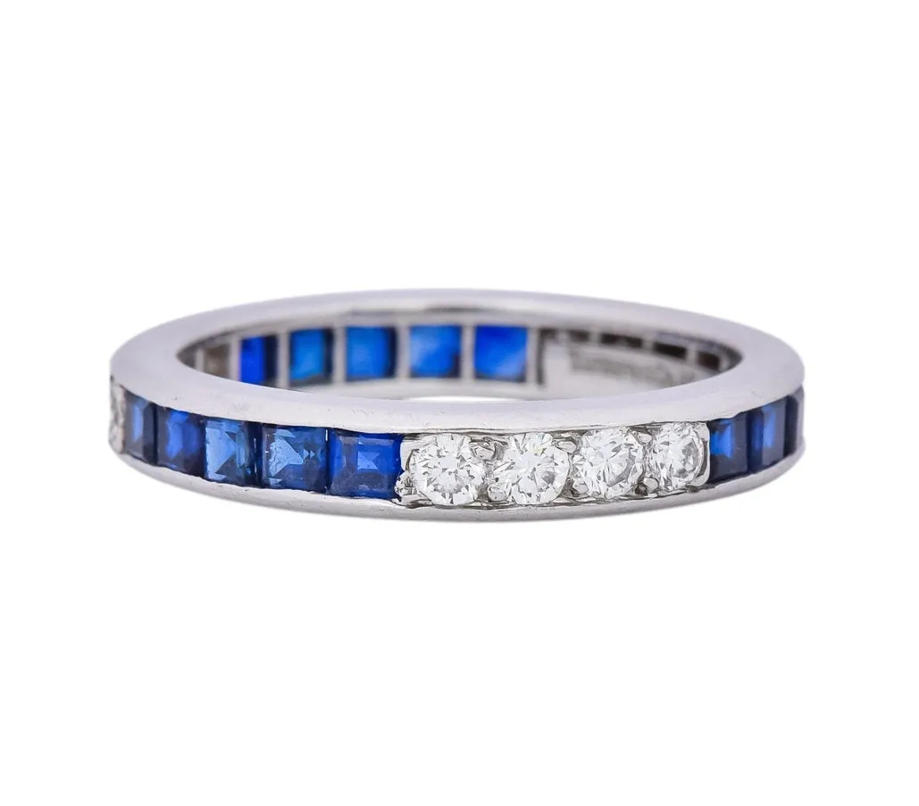 Tiffany & Co. 1950's Retro 1.42 CTW Diamond Sapphire Platinum Eternity Band Ring