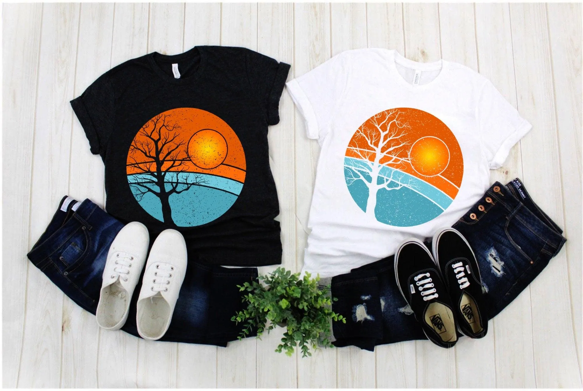 Tree | Retro Sunset T-Shirts,Retro Tree Shirt | Travel Adventure Tree Shirt | Silhouettes Shirt | Surfer | Gift For Him | Gift F