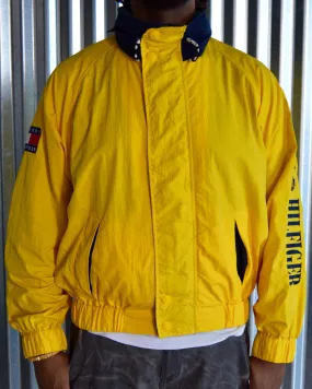 Vintage Classic Yellow Tommy Hilfiger Hooded Windbreaker Jacket sz XL