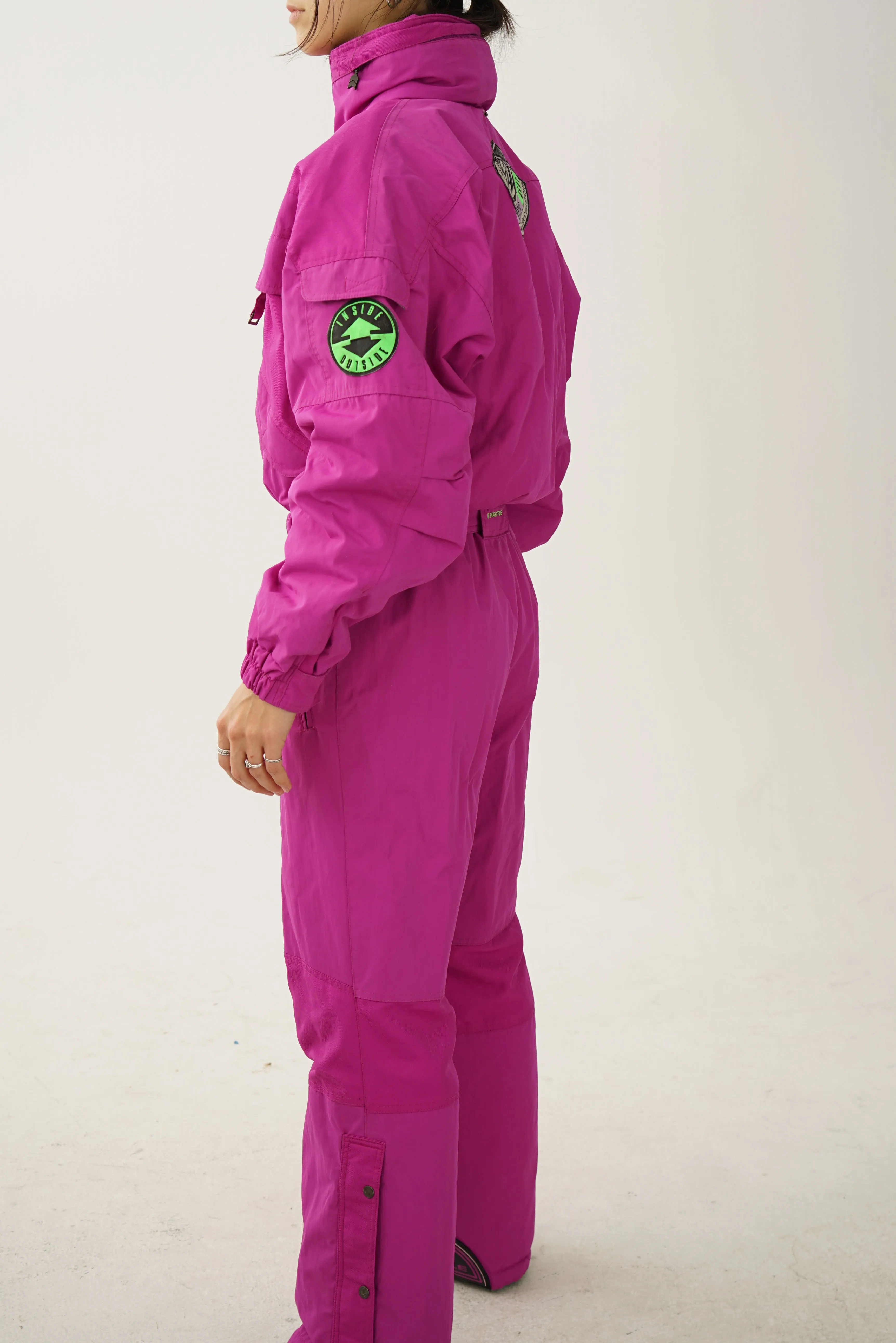 Vintage one piece Kastle ski suit, snow suit magenta T.48