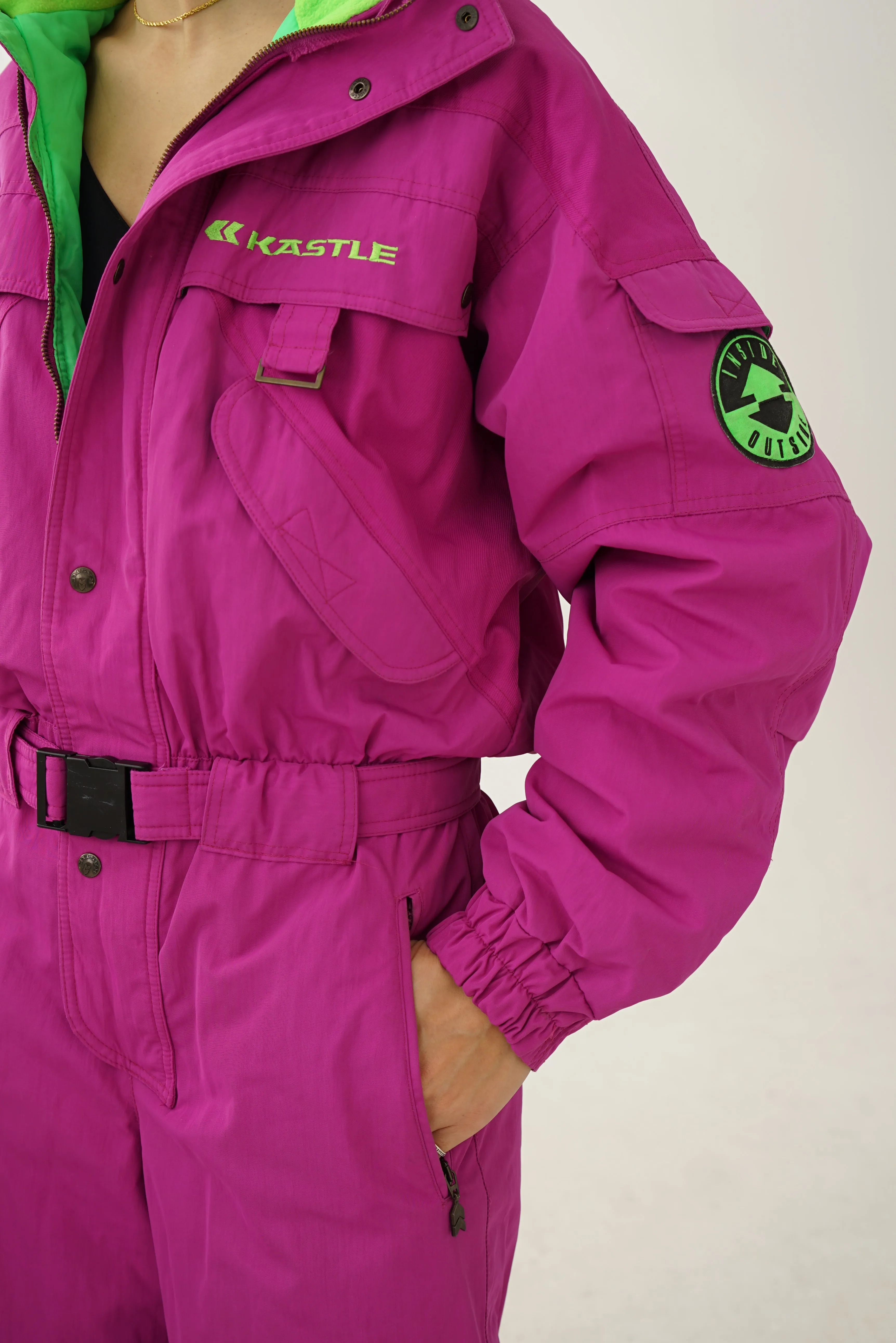 Vintage one piece Kastle ski suit, snow suit magenta T.48